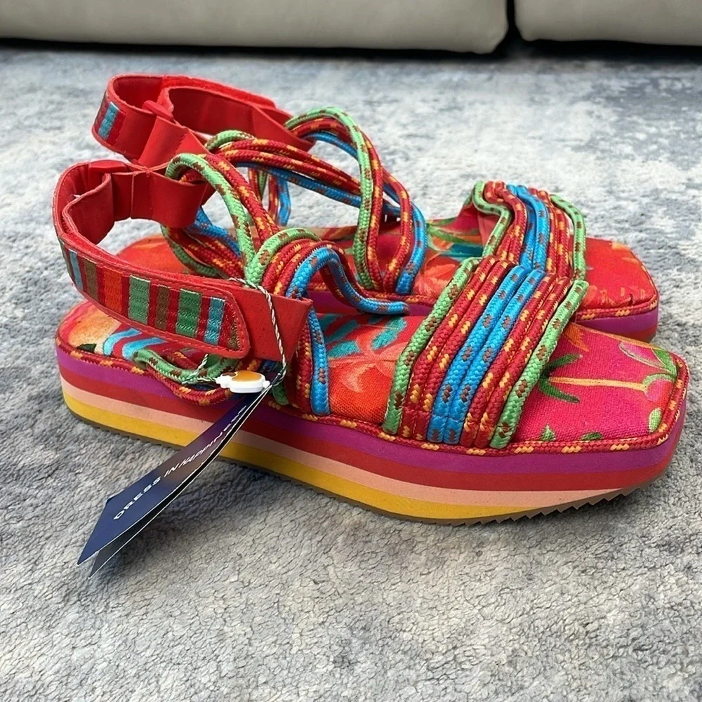 New Farm Rio Tropical Platform Sandal Multicolor Rope Strappy Sz 12